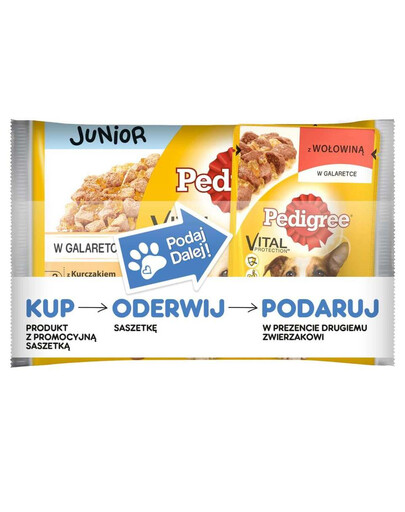 PEDIGREE Junior Kurczak i Ryż/Wołowina i Ryż 36 x 100g + 9 x 100 g GRATIS