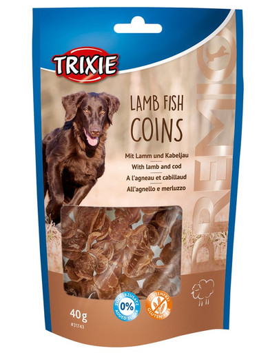 TRIXIE PREMIO Lamb Fish Coins skanėstas šunims su ėriena, žuvimi, monetos formos 40 g