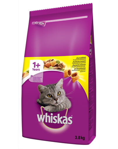 WHISKAS Adult ar vistu 3,8 kg sausa barība kaķiem