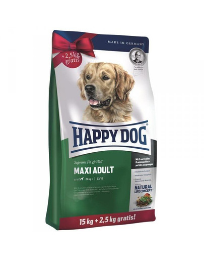 HAPPY DOG Fit Well Adult Maxi 15 kg + 2,5 kg DOVANŲ