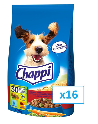 CHAPPI sausā suņu barība ar liellopa gaļu, vistas gaļu un dārzeņiem 0,5 kg x16