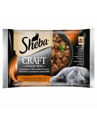 SHEBA paciņas 4x85g Craft Collection Sātīgas garšas - mitrā kaķu barība mērcē (liellopa, jēra, tītara, vistas gaļa)