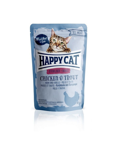 HAPPY CAT All Meat Adult Sterilised Huhn & Forelle 85 g ar vistu un foreli