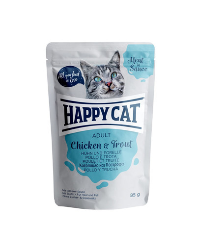 HAPPY CAT Meat in sauce Adult Huhn & Forelle 85 g vistas un foreles mērcē
