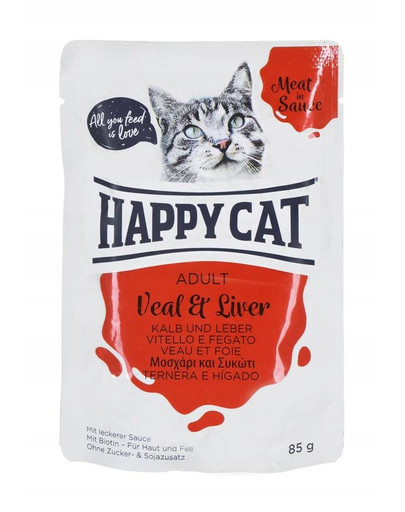 HAPPY CAT Teļa gaļa un aknas mērcē 85g