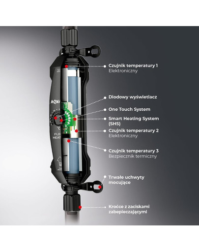 AQUAEL Flow Heater 300 W Plūsmas sildītājs, kas aprīkots ar inteliģento jaudas izvēles tehnoloģiju Smart Heating System.