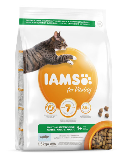 IAMS for Vitality pieaugušiem kaķiem ar okeāna zivīm 1,5 kg