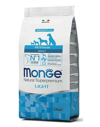 MONGE Light suņu barība, lasis ar rīsiem 2,5 kg