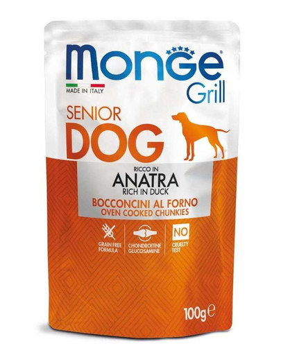 MONGE Grill Dog Buste Senioru suņu barība, ar pīli 100g