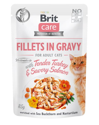 BRIT Care Cat Fillets in gravy 85 g ar tītara un laša fileju mērcē