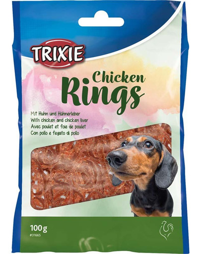 TRIXIE Chicken Rings suņu kārumi: vistas gaļa un vistu akniņas, 100 g