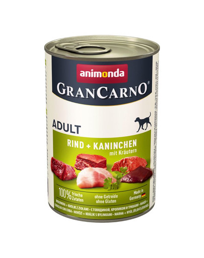 Animonda Grancarno Adult 400 g konservi pieaugušiem suņiem ar liellopa gaļu, truša gaļu un garšaugiem