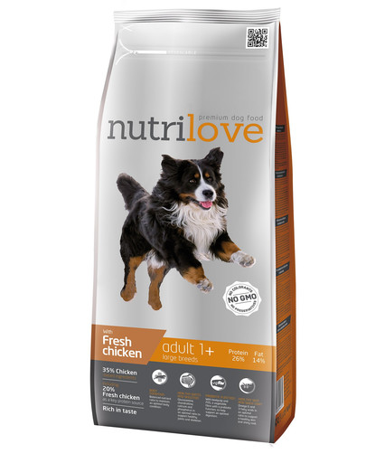 NUTRILOVE Premium suņiem Adult L ar svaigu vistas gaļu 3 kg
