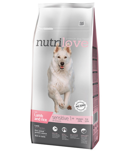 NUTRILOVE Premium Sensitive suņiem, ar jēra gaļu un rīsiem 12 kg