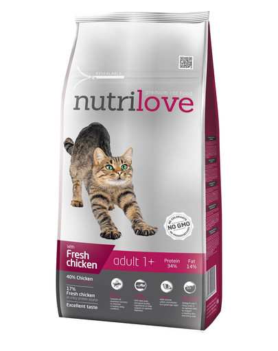 NUTRILOVE Premium kaķiem Adult ar svaigu vistas gaļu 8 kg