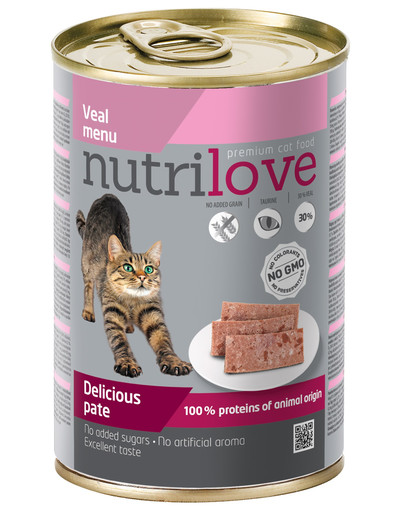 NUTRILOVE Premium kaķu pastēte ar teļa gaļu 400g