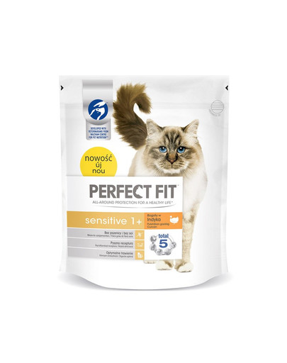 PERFECT FIT (Sensitive 1+) 3 x 750g turtingas kalakutiena - sausas maistas katėms, turintiems jautrią virškinimo sistemą
