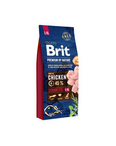 BRIT Premium By Nature Senior Large Extra Large L+XL 15 kg + 6 x 800 g BRIT mitrā barība ar vistas gaļu un sirdīm