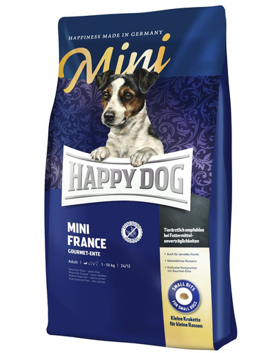 HAPPY DOG Mini France 4 kg + dabīgie cigāri ar pīles gaļu 7 gab.