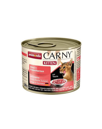 ANIMONDA Carny Kitten komplekts liellopa gaļa / tītaru sirdis, 12 x 200 g