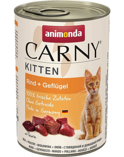 ANIMONDA Carny Kitten komplekts Liellopa un mājputnu gaļa, 12 x 400 g