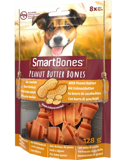 SmartBones Peanut Butter mini 8 gab. košļājamie zemesriekstu sviesta kauliņi maza izmēra šķirņu suņiem