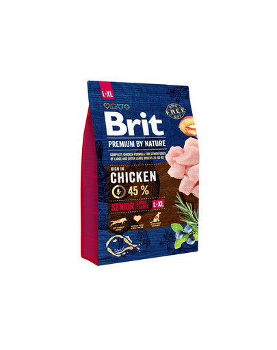 BRIT Premium By Nature Senior Large Extra Large L+XL 3 kg + 6 x 800 g BRIT mitrā barība ar vistas gaļu un sirdīm