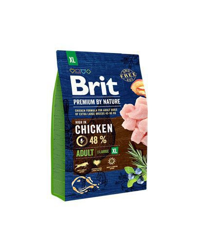 BRIT Premium By Nature Adult Extra Large XL 3 kg + 6 x 800 g BRIT mitrā barība ar vistas gaļu un sirdīm