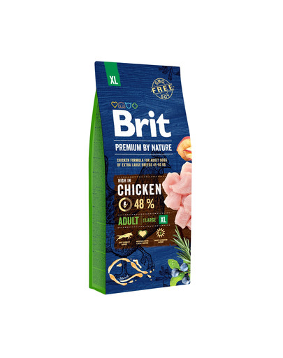 BRIT Premium By Nature Adult Extra Large XL 15 kg + 6 x 800 g BRIT mitrā barība ar vistas gaļu un sirdīm