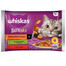 WHISKAS pieaugušo kaķu barība 4 x 85 g Countryside Flavours Collection mitrā kaķu barība mērces gabaliņos ar jēra gaļu, vistu un burkāniem, liellopu gaļu un mājputnu gaļu.