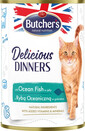 BUTCHER'S Delicious Dinners, barība kaķiem, gabaliņi ar jūras zivīm želejā, 400g