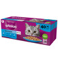 WHISKAS Adult Maisiņi 40 x 85 g Zivju garšas želejā Lasis, tuncis, menca, baltās zivis